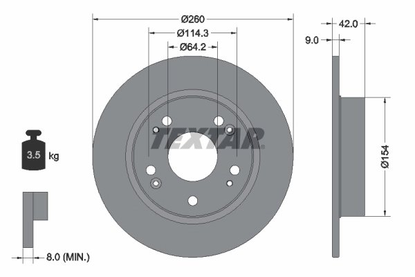 DISC FRANA TEXTAR 92164303 - Compatibil cu ACURA, GREAT WALL, HONDA, HONDA (DONGFENG)