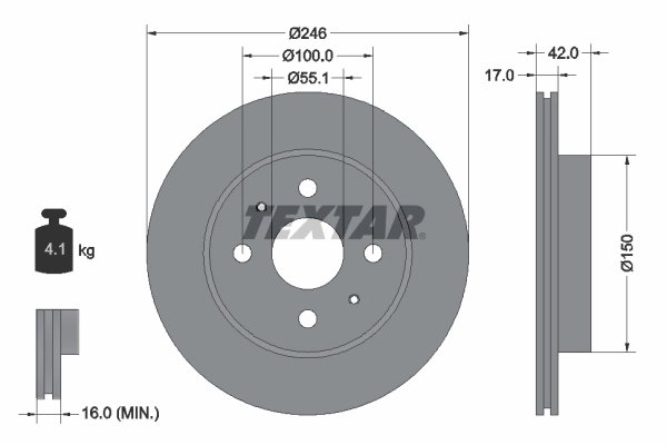 DISC FRANA TEXTAR 92165603 - Compatibil cu DAIHATSU, PERODUA, SUBARU