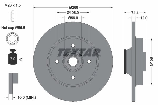 DISC FRANA TEXTAR 92168703 - Compatibil cu CITROEN, DS, DS (CAPSA), PEUGEOT, PEUGEOT (DF-PSA)