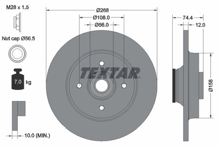 DISC FRANA TEXTAR 92168703 - Compatibil cu CITROEN, DS, DS (CAPSA), PEUGEOT, PEUGEOT (DF-PSA)