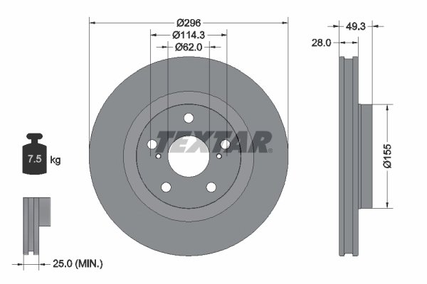 DISC FRANA TEXTAR 92168803 - Compatibil cu DAIHATSU, EMGRAND, ENGLON, GEELY, GLEAGLE, HAWTAI, LEXUS, SCION, TOYOTA, TOYOTA (FAW)