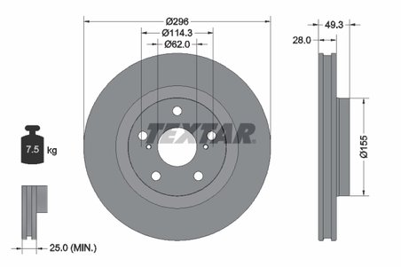 DISC FRANA TEXTAR 92168803 - Compatibil cu DAIHATSU, EMGRAND, ENGLON, GEELY, GLEAGLE, HAWTAI, LEXUS, SCION, TOYOTA, TOYOTA (FAW)