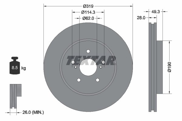 DISC FRANA TEXTAR 92171503 - Compatibil cu GEELY, HUANGHAI, LEXUS, TOYOTA