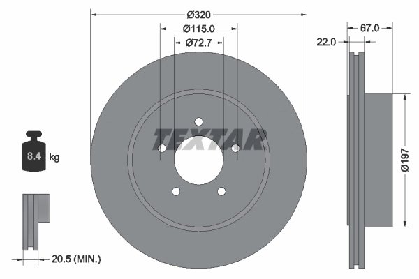DISC FRANA TEXTAR 92177205 - Compatibil cu CHRYSLER, CHRYSLER (BBDC), DODGE, LANCIA