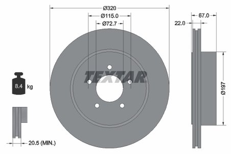DISC FRANA TEXTAR 92177205 - Compatibil cu CHRYSLER, CHRYSLER (BBDC), DODGE, LANCIA
