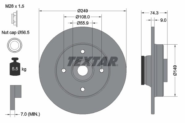 DISC FRANA TEXTAR 92194103 - Compatibil cu CITROEN, DS, PEUGEOT