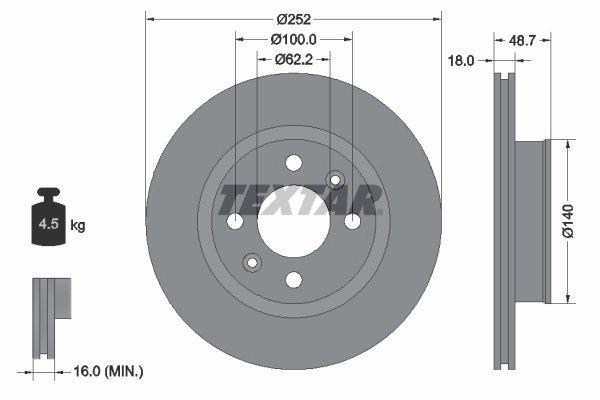 DISC FRANA TEXTAR 92196503 - Compatibil cu HYUNDAI, KIA
