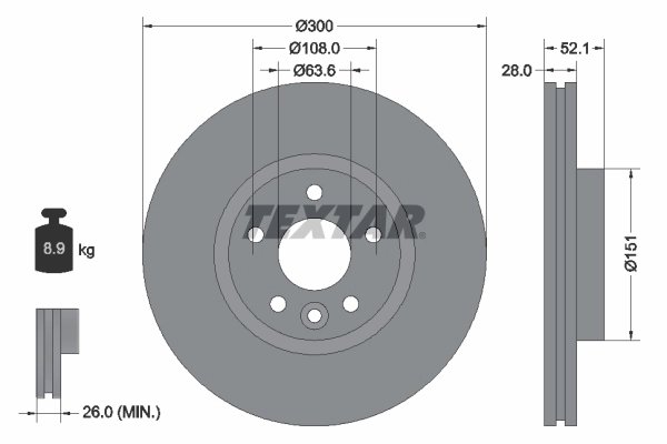 DISC FRANA TEXTAR 92196903 - Piesa auto compatibila cu mai multe marci