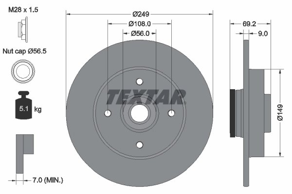 DISC FRANA TEXTAR 92202103 - Compatibil cu CITROEN, CITROEN (DF-PSA), DS, OPEL, PEUGEOT, PEUGEOT (DF-PSA), VAUXHALL