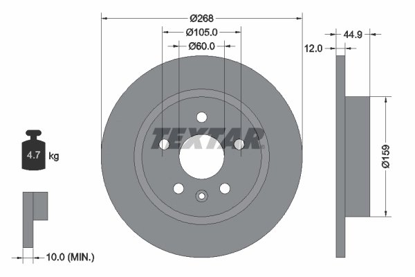 DISC FRANA TEXTAR 92205503 - Compatibil cu BUICK, BUICK (SGM), CHEVROLET, CHEVROLET (SGM), DAEWOO, HOLDEN, OPEL, VAUXHALL