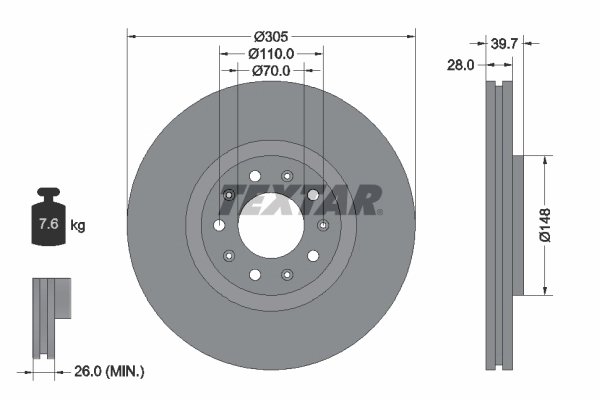 DISC FRANA TEXTAR 92220803 - Compatibil cu ALFA ROMEO, CHRYSLER, DODGE, FIAT (GAC), JEEP (GAC FCA)
