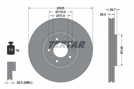 DISC FRANA TEXTAR 92220803 - Compatibil cu ALFA ROMEO, CHRYSLER, DODGE, FIAT (GAC), JEEP (GAC FCA)