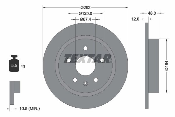 DISC FRANA TEXTAR 92222903 - Compatibil cu BUICK, BUICK (SGM), CHEVROLET, CHEVROLET (SGM), HOLDEN, OPEL, SAAB, VAUXHALL