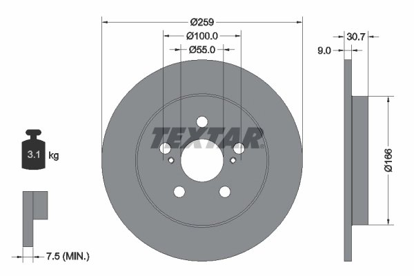 DISC FRANA TEXTAR 92224003 - Compatibil cu DAIHATSU, SUBARU, TOYOTA