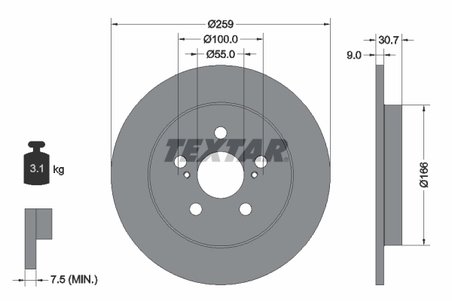 DISC FRANA TEXTAR 92224003 - Compatibil cu DAIHATSU, SUBARU, TOYOTA
