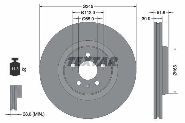 DISC FRANA TEXTAR 92229205 - Compatibil cu AUDI, AUDI (FAW), PORSCHE