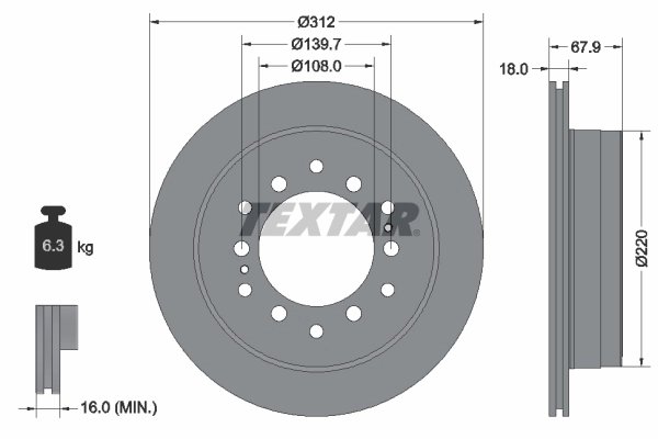 DISC FRANA TEXTAR 92231003 - Compatibil cu CHANGAN, LEXUS, TOYOTA, TOYOTA (FAW)