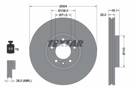 DISC FRANA TEXTAR 92232305 - Compatibil cu CITROEN, CITROEN (DF-PSA), DS, FIAT, IVECO, OPEL, PEUGEOT, PEUGEOT (DF-PSA), TOYOTA, 