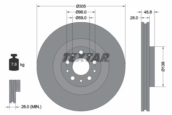 DISC FRANA TEXTAR 92237600 - Piesa auto compatibila cu mai multe marci