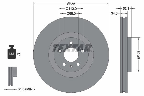 DISC FRANA TEXTAR 92238205 - Compatibil cu AUDI, AUDI (FAW), VW (SVW)