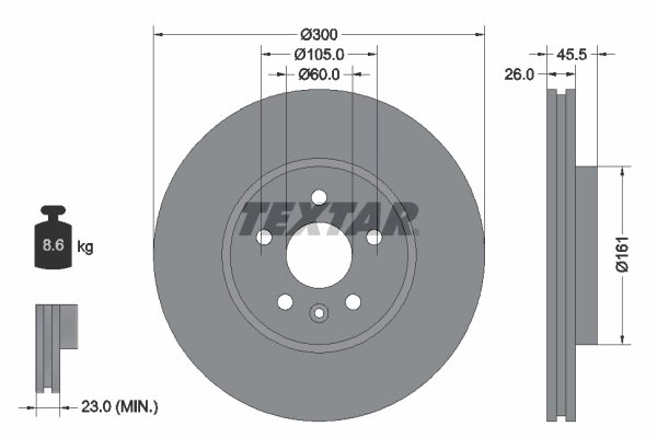DISC FRANA TEXTAR 92243303 - Compatibil cu BUICK, BUICK (SGM), CHEVROLET, CHEVROLET (SGM), HOLDEN, OPEL, VAUXHALL