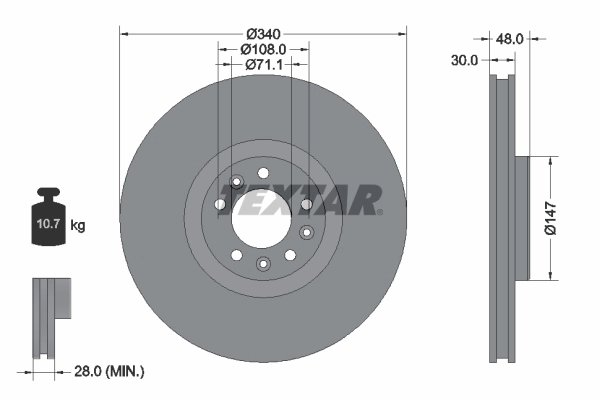 DISC FRANA TEXTAR 92256003 - Compatibil cu CITROEN, CITROEN (DF-PSA), FENGSHEN, PEUGEOT, PEUGEOT (DF-PSA)