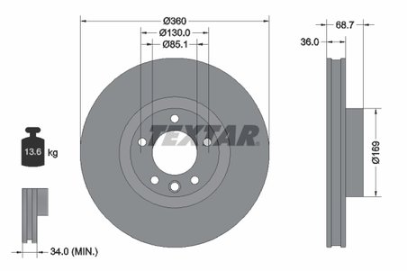DISC FRANA TEXTAR 92262605 - Compatibil cu PORSCHE, VW