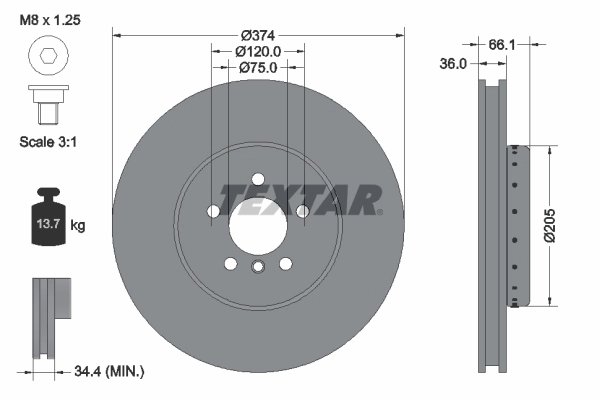 DISC FRANA TEXTAR 92266125 - Compatibil cu BMW
