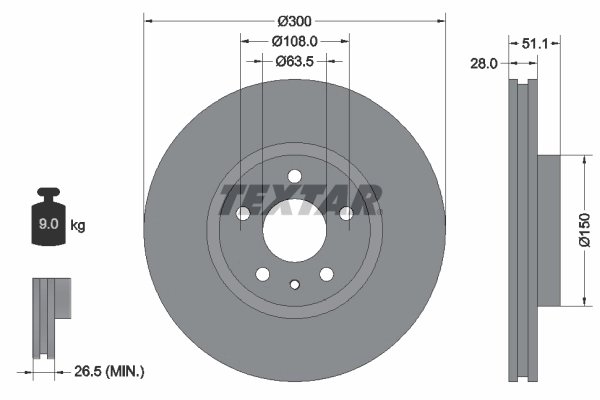 DISC FRANA TEXTAR 92268605 - Compatibil cu FORD, FORD (CHANGAN), FORD AUSTRALIA, LINCOLN
