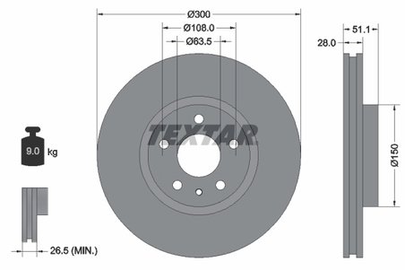 DISC FRANA TEXTAR 92268605 - Compatibil cu FORD, FORD (CHANGAN), FORD AUSTRALIA, LINCOLN