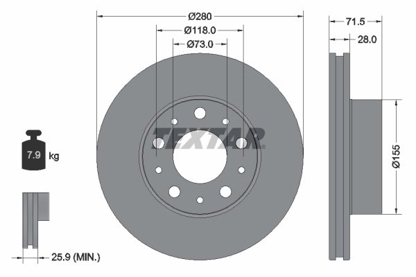 DISC FRANA TEXTAR 92275003 - Compatibil cu CITROEN, FIAT, OPEL, PEUGEOT, VAUXHALL