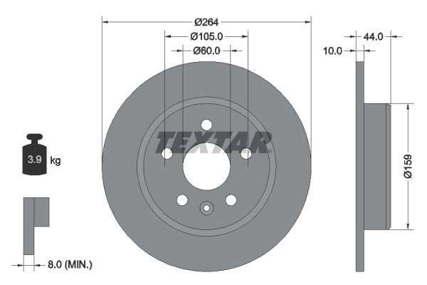 DISC FRANA TEXTAR 92275303 - Compatibil cu BUICK (SGM), CHEVROLET, CHEVROLET (SGM), HOLDEN, OPEL, VAUXHALL