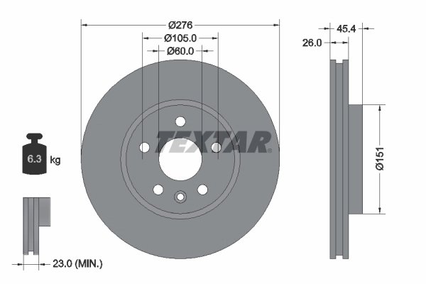 DISC FRANA TEXTAR 92277103 - Compatibil cu BUICK (SGM), CHEVROLET, HOLDEN, OPEL, VAUXHALL