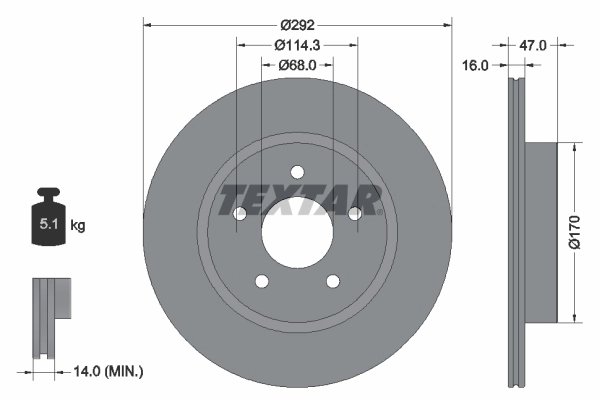 DISC FRANA TEXTAR 92278103 - Compatibil cu NISSAN, NISSAN (DFAC), RENAULT, RENAULT (DFAC), SAMSUNG