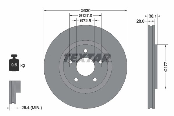 DISC FRANA TEXTAR 92278905 - Compatibil cu CHRYSLER, DODGE, FIAT, LANCIA, VW