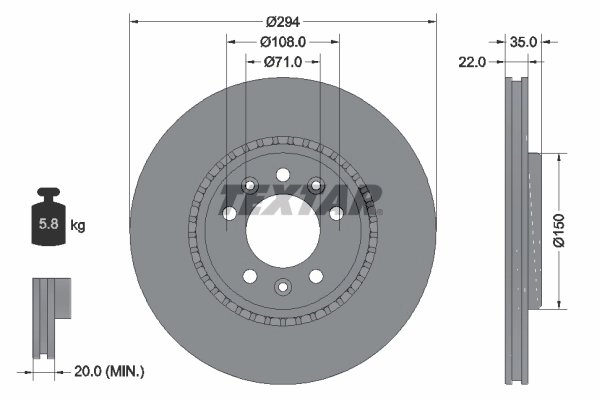 DISC FRANA TEXTAR 92287103 - Compatibil cu CITROEN, FIAT, OPEL, PEUGEOT, TOYOTA, VAUXHALL