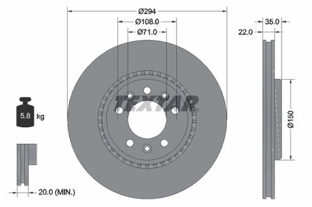DISC FRANA TEXTAR 92287103 - Compatibil cu CITROEN, FIAT, OPEL, PEUGEOT, TOYOTA, VAUXHALL