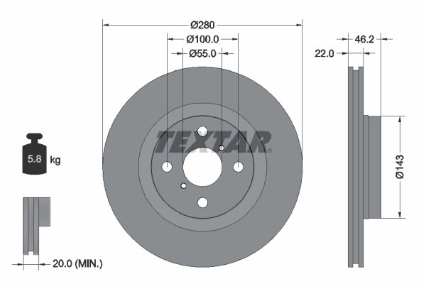 DISC FRANA TEXTAR 92287603 - Compatibil cu TOYOTA