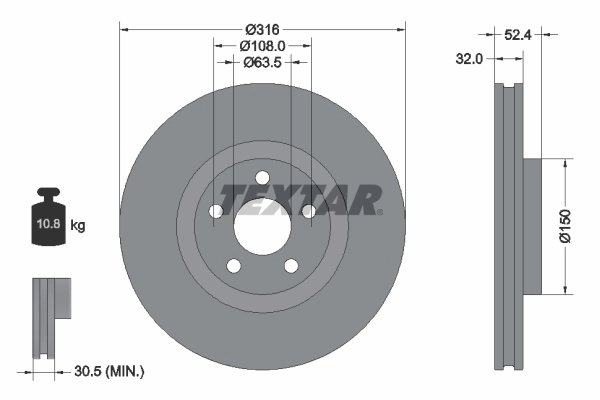 DISC FRANA TEXTAR 92293605 - Compatibil cu FORD, FORD (CHANGAN), FORD USA, LINCOLN
