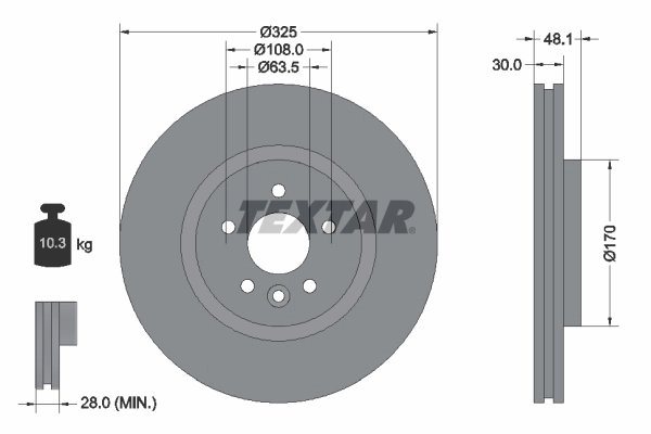 DISC FRANA TEXTAR 92300505 - Compatibil cu JAGUAR, JAGUAR (CHERY), LAND ROVER