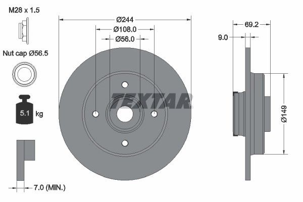 DISC FRANA TEXTAR 92305403 - Compatibil cu CITROEN, DS, OPEL, PEUGEOT, VAUXHALL
