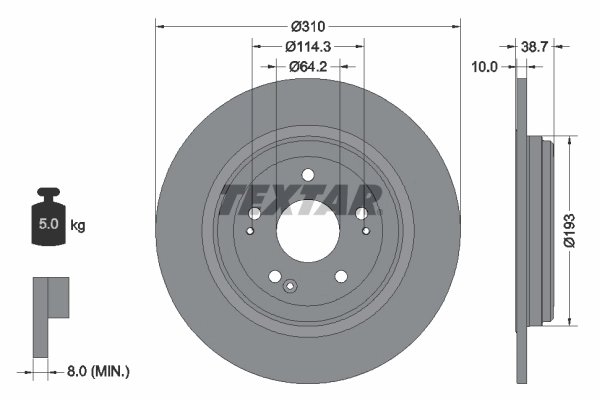 DISC FRANA TEXTAR 92306103 - Compatibil cu HONDA, HONDA (DONGFENG), HONDA (GAC)