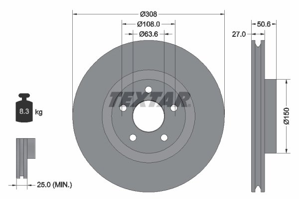 DISC FRANA TEXTAR 92306703 - Compatibil cu FORD, FORD AUSTRALIA, LINCOLN (CHANGAN)