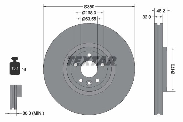 DISC FRANA TEXTAR 92308205 - Compatibil cu JAGUAR, LAND ROVER