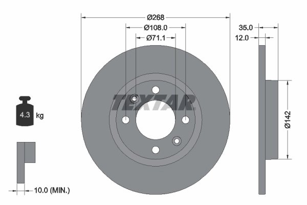 DISC FRANA TEXTAR 92325903 - Compatibil cu CITROEN, DS, OPEL, PEUGEOT, VAUXHALL