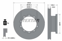 DISC FRANA TEXTAR 93087000 - Compatibil cu ERF, MAN