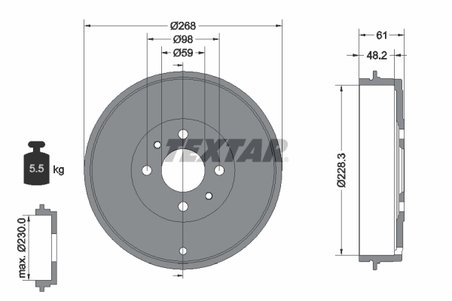 TAMBUR FRANA TEXTAR 94014000 - Compatibil cu ALFA ROMEO, CADILLAC, FIAT, LANCIA