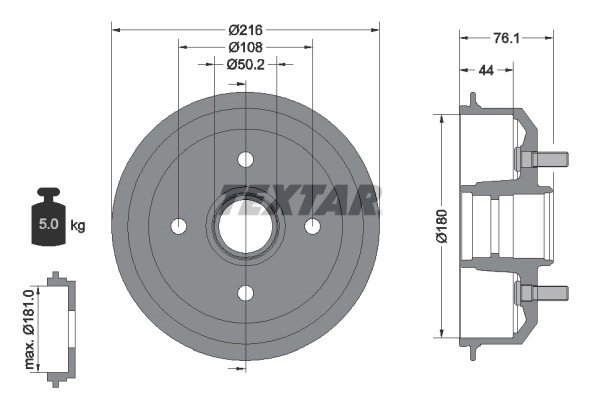 TAMBUR FRANA TEXTAR 94018500 - Compatibil cu FORD, FORD AUSTRALIA, MAZDA