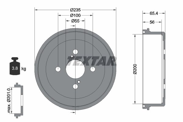 TAMBUR FRANA TEXTAR 94021200 - Compatibil cu HOLDEN, TOYOTA