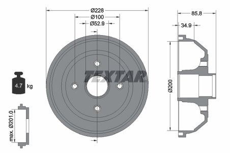 TAMBUR FRANA TEXTAR 94024100 - Compatibil cu HOLDEN, OPEL, VAUXHALL